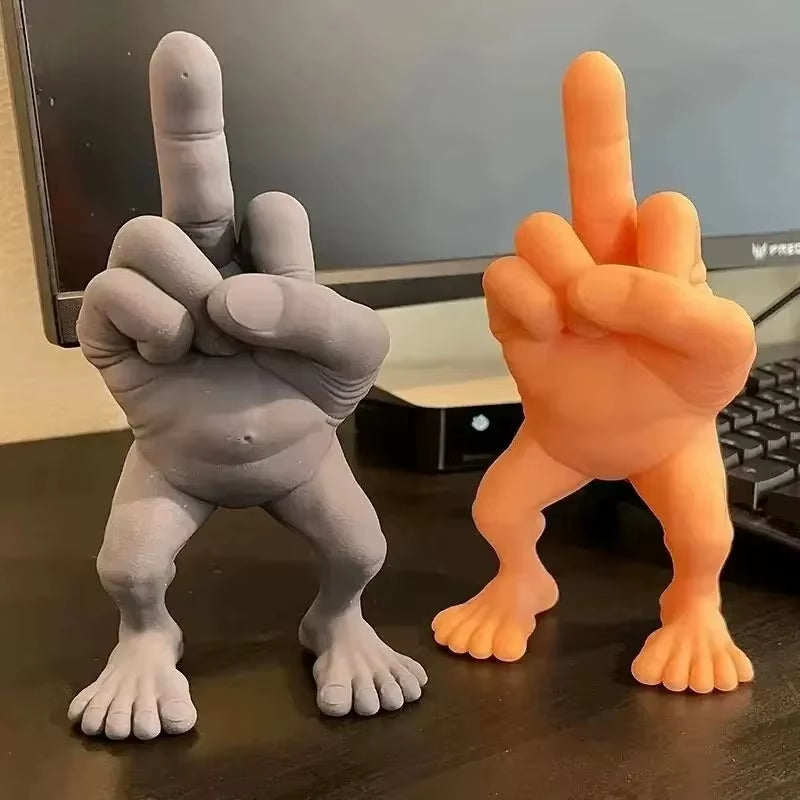 Middle Finger Figure with Legs Office Desk Resin Ornaments Creative Funny Middle Finger Desktop Decoration