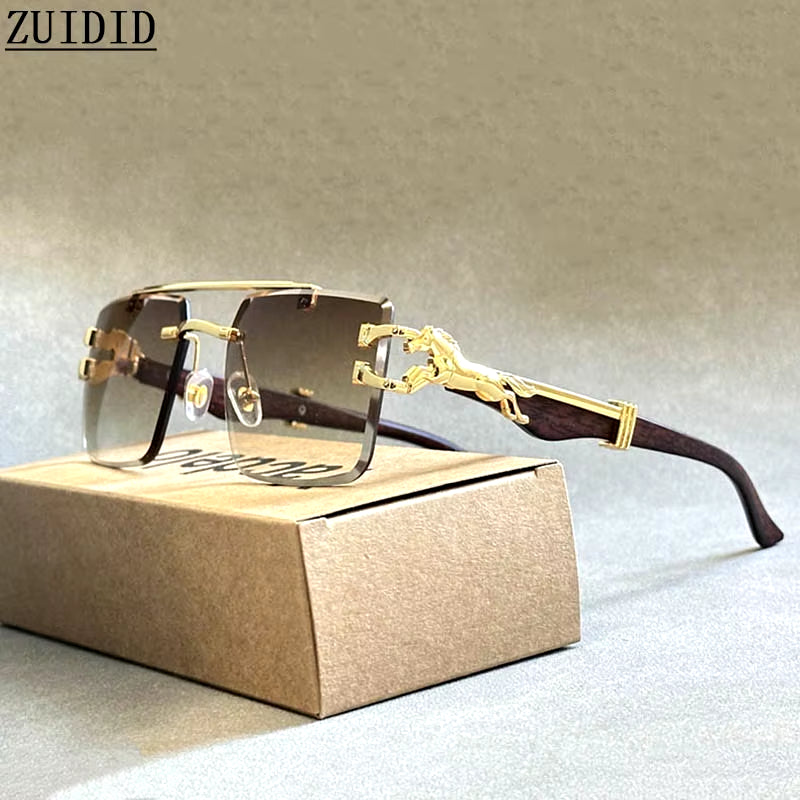 2024 Square Sunglasses for Men New Luxury Vintage Designer Rimless Sunglasses Women Trendy Fashion Glasses Gafas De Sol Hombre