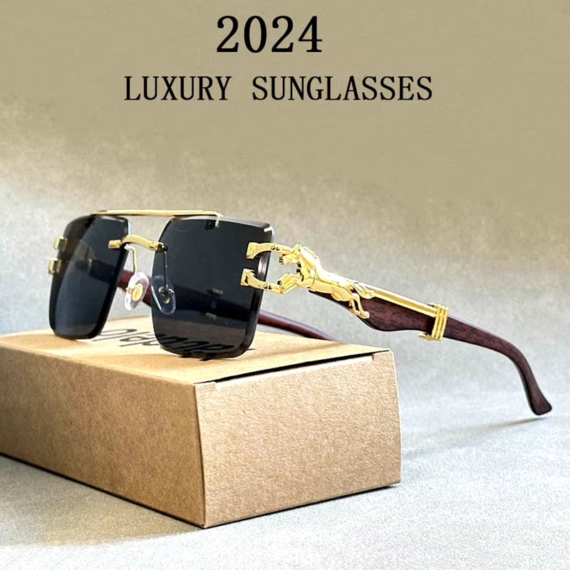 2024 Square Sunglasses for Men New Luxury Vintage Designer Rimless Sunglasses Women Trendy Fashion Glasses Gafas De Sol Hombre